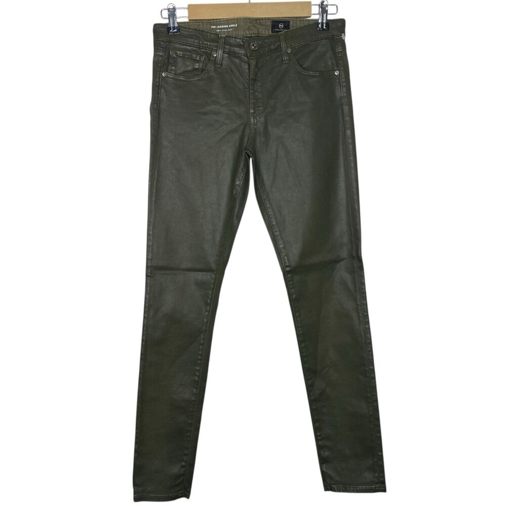 AG Adriano Goldschmied Jeans Womens 27 Green Faux Leather Legging Ankle Pants